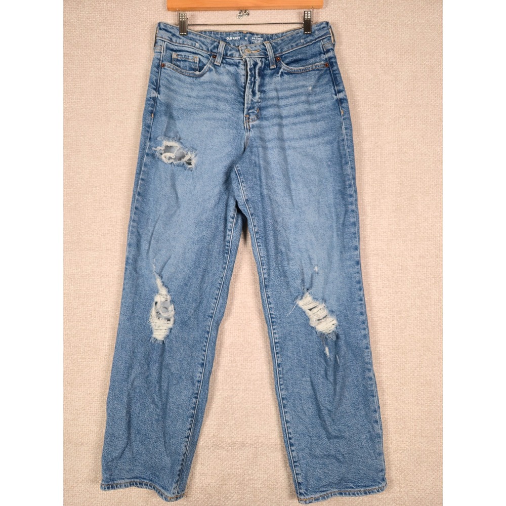 Old Navy High Rise OG Loose Distressed Jeans Womens 10 Medium Wash‎ Blue Ripped